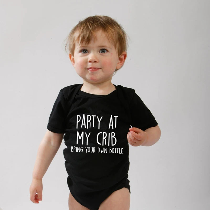 0-24M Newborn Infant Baby Boys Girls Bodysuit Clothes Party at my crib Funny Casual Short Sleeve Playsuit Rompers