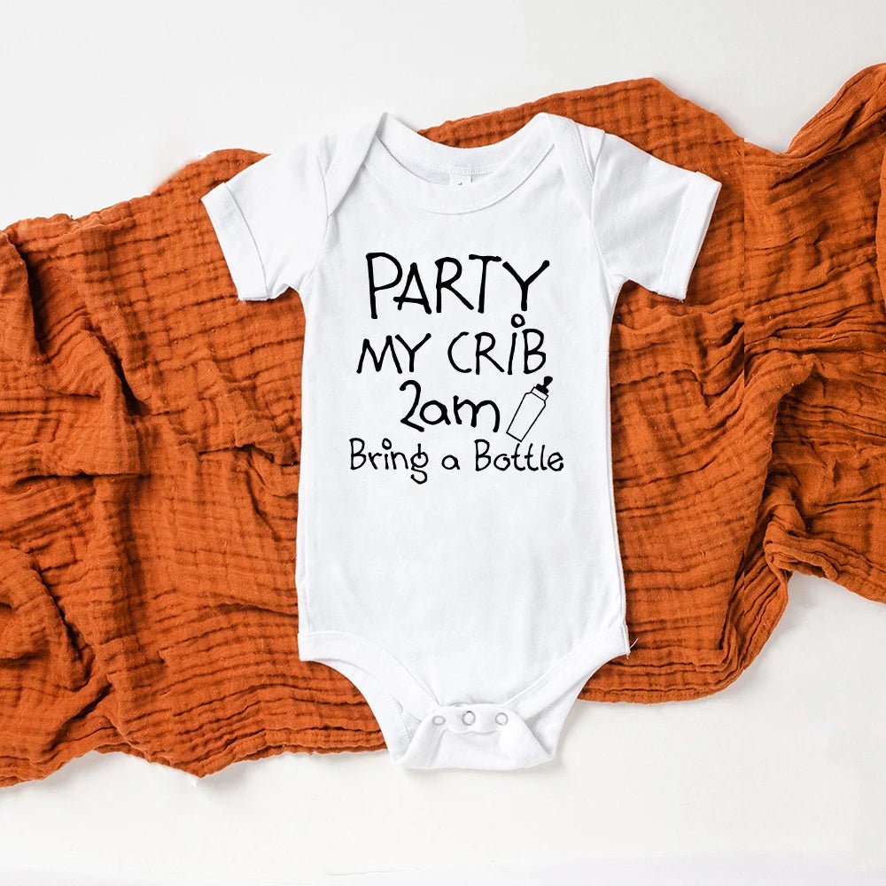 0-24M Newborn Infant Baby Boys Girls Bodysuit Clothes Party at my crib Funny Casual Short Sleeve Playsuit Rompers