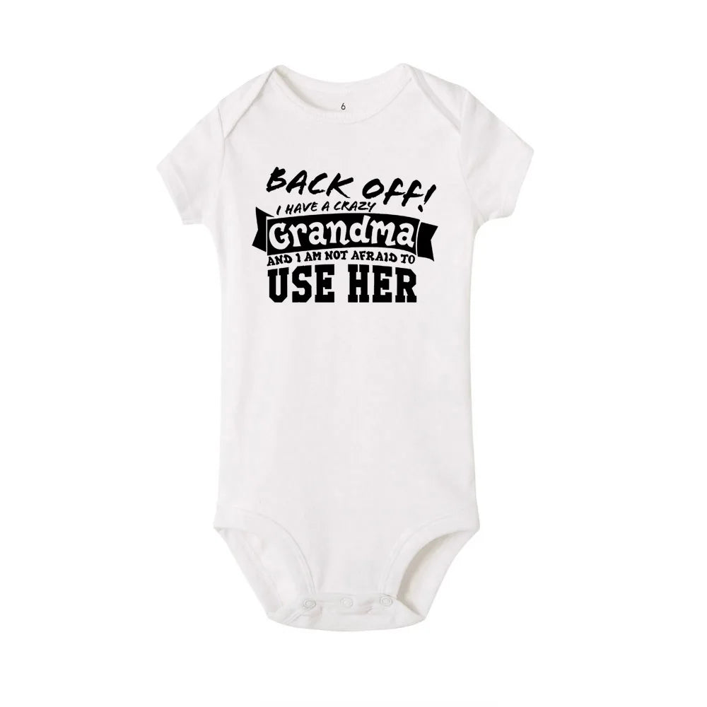 Back Off !! I Have A Crazy Grandpa/grandma and I&#39;m Not Afraid To Use Him Cute Funny Baby Bodysuit Infant Romper Drop Ship