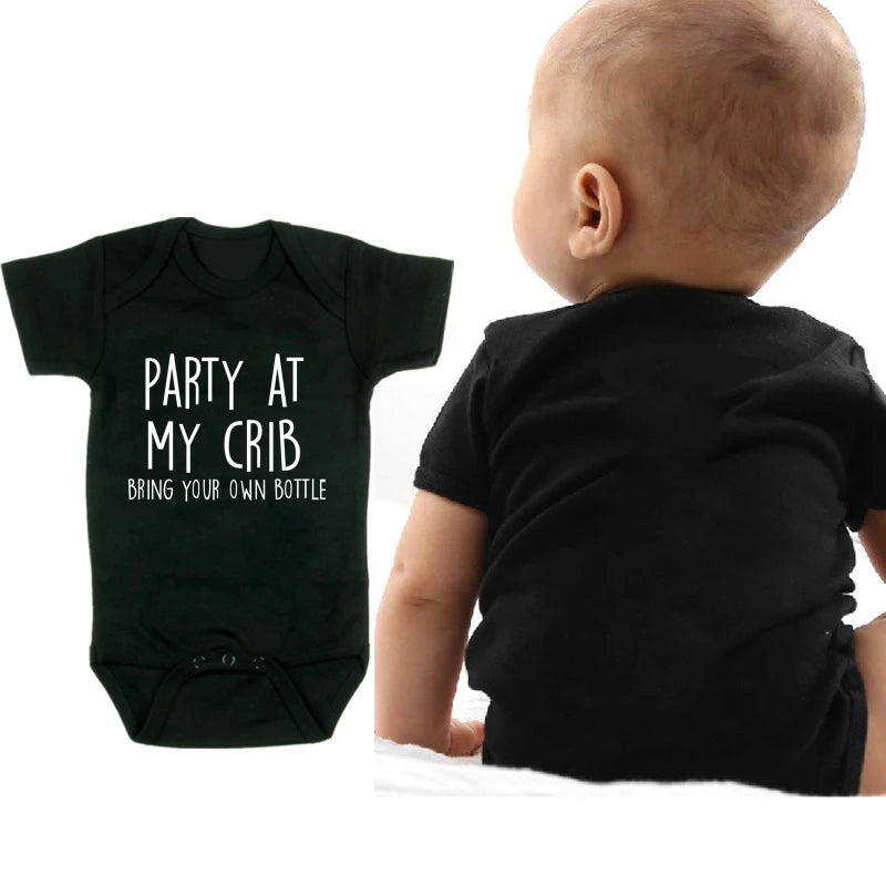 0-24M Newborn Infant Baby Boys Girls Bodysuit Clothes Party at my crib  Funny Casual Short Sleeve Playsuit Rompers