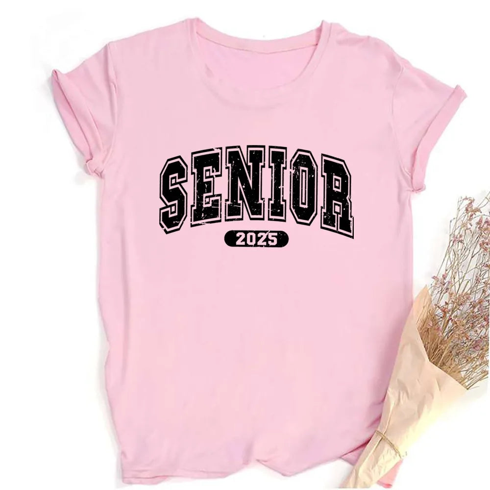 Senior 2025 Print Tee Shirt Short Sleeve Casual Tee Shirts Graduation Girls Boys Tshirt 2025 High School Student Shirt Clothes