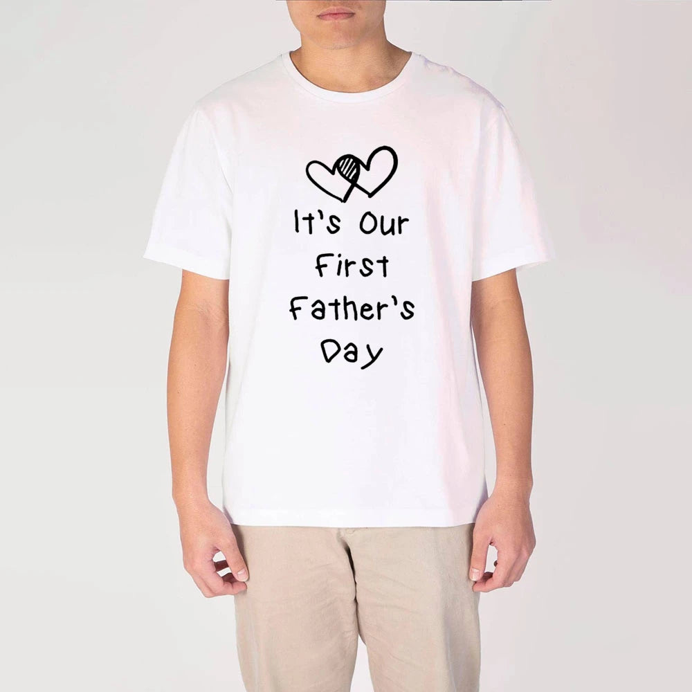 Our First Father's Day Together Family Outfit Letter Print Family Matching Set Casual Round Neck Matching Outfit Clothing