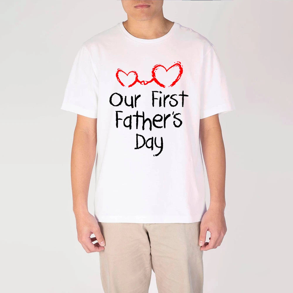 Our First Father's Day Together Family Outfit Letter Print Family Matching Set Casual Round Neck Matching Outfit Clothing