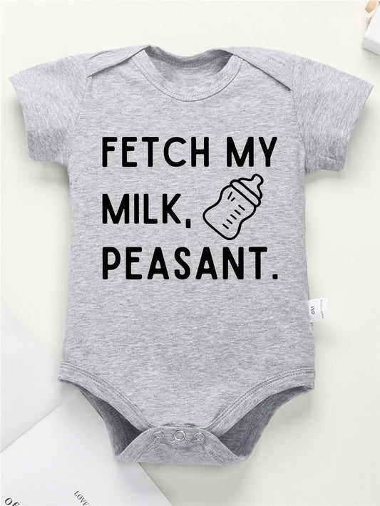 Baby Onesies Round Neck Bodysuit Letter Print Milk Bottle Pattern Print Soft Comfortable Versatile For Infants