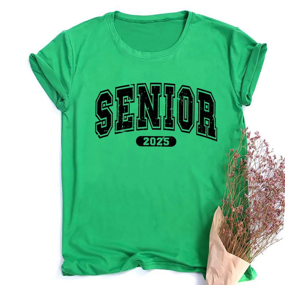 Senior 2025 Print Tee Shirt Short Sleeve Casual Tee Shirts Graduation Girls Boys Tshirt 2025 High School Student Shirt Clothes