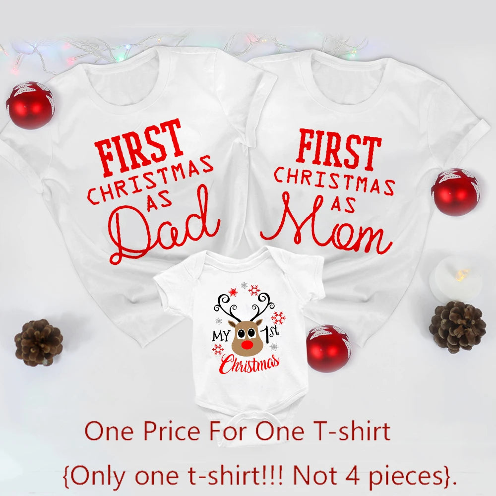 First Christmas As Dad and Mom Tshirt Baby Baby 1st Christmas Romper Family Look Infant Clothes Xmas New Year Festival Tops