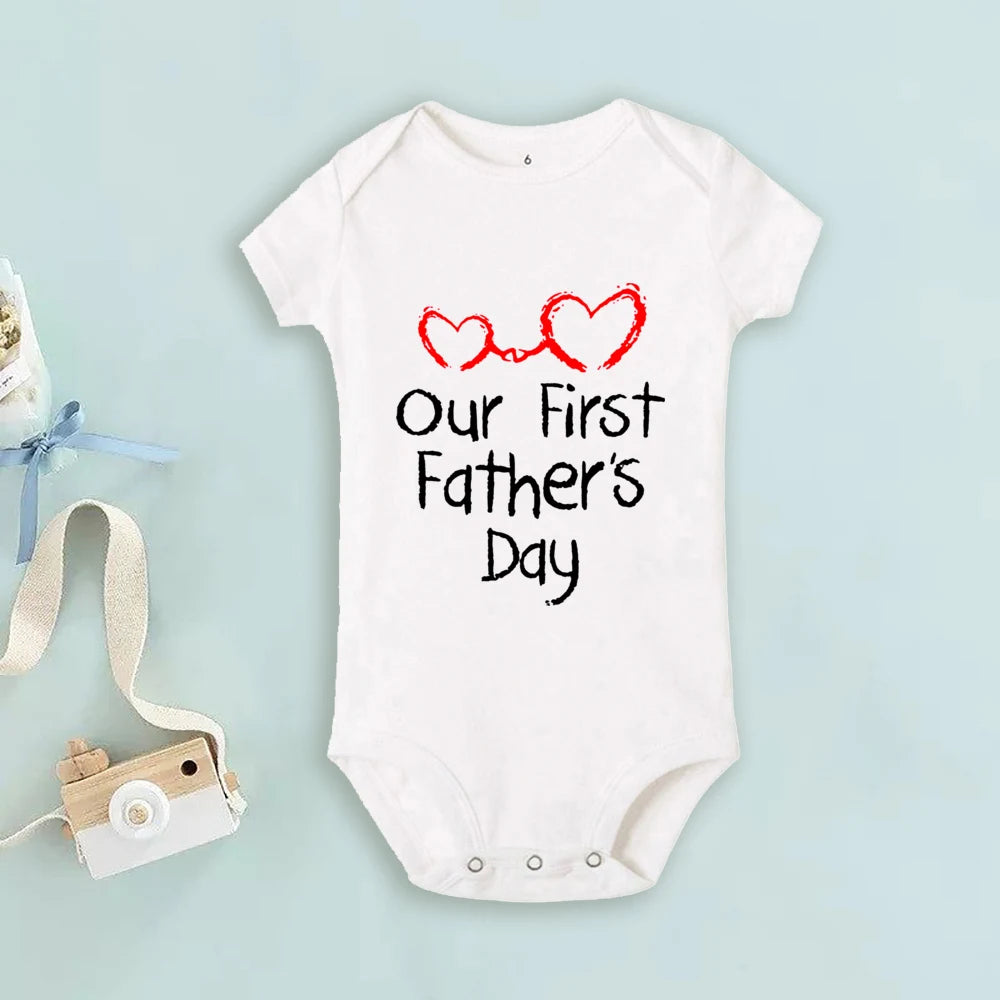 Our First Father's Day Together Family Outfit Letter Print Family Matching Set Casual Round Neck Matching Outfit Clothing