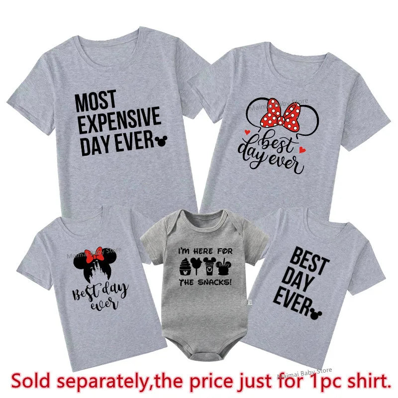 Disney Family Matching Shirts Funny Best Day Ever Print Tshirt Summer Father Mother Kids Tees Baby Rompers Disney Trip Outfits