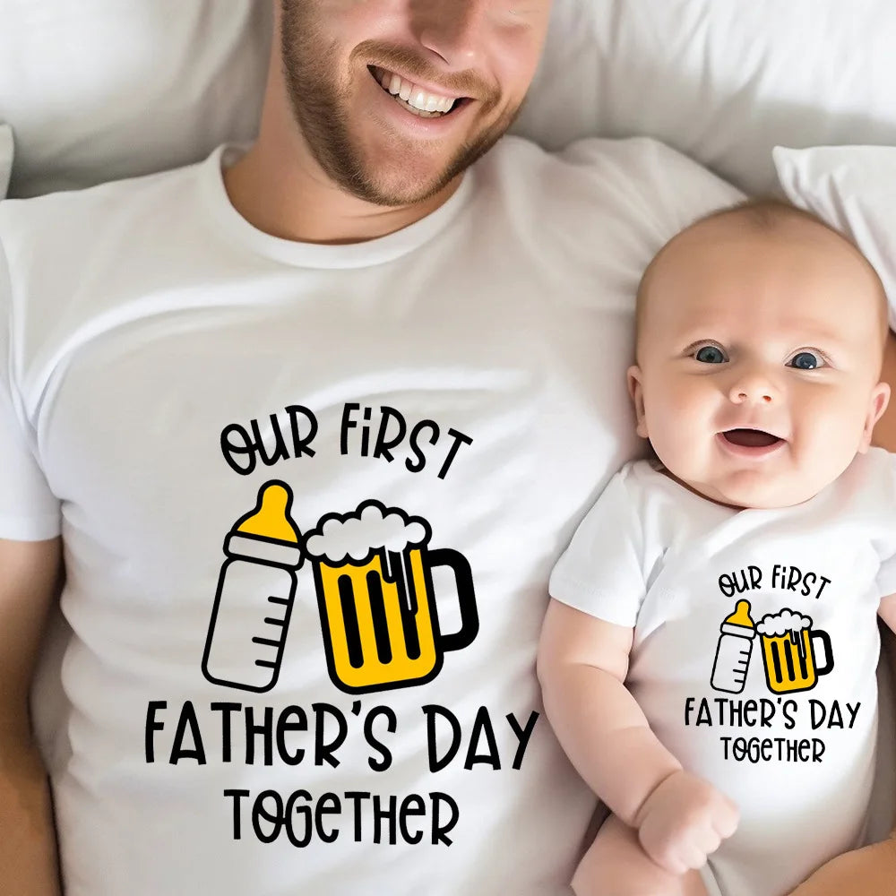 Infant's Our First Father's Day Together Outfit Letter Print Family Matching Set Casual Short Sleeve Matching Outfit Clothing