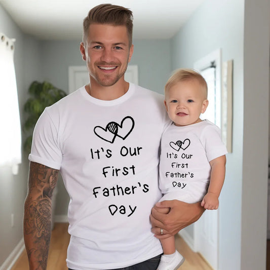 Our First Father's Day Together Family Outfit Letter Print Family Matching Set Casual Round Neck Matching Outfit Clothing