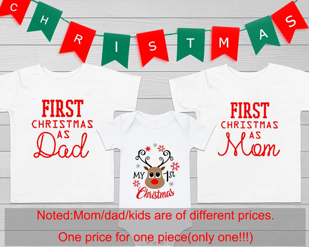 First Christmas As Dad and Mom Tshirt Baby Baby 1st Christmas Romper Family Look Infant Clothes Xmas New Year Festival Tops