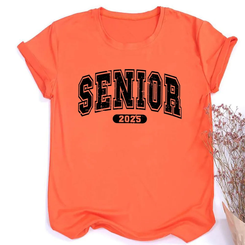 Senior 2025 Print Tee Shirt Short Sleeve Casual Tee Shirts Graduation Girls Boys Tshirt 2025 High School Student Shirt Clothes