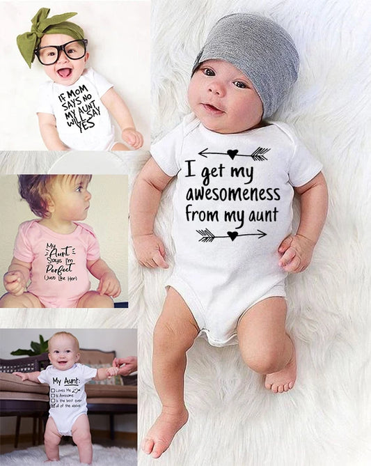 Toddler Jumpsuit My Aunt Says I&#39;m Perfect Letter PrintSummer White Newborn Bodysuits Funny Auntie Baby Clothes