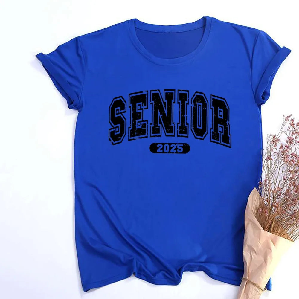 Senior 2025 Print Tee Shirt Short Sleeve Casual Tee Shirts Graduation Girls Boys Tshirt 2025 High School Student Shirt Clothes