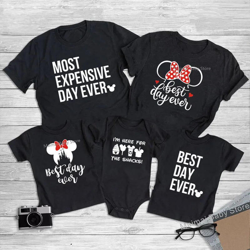 Disney Family Matching Shirts Funny Best Day Ever Print Tshirt Summer Father Mother Kids Tees Baby Rompers Disney Trip Outfits